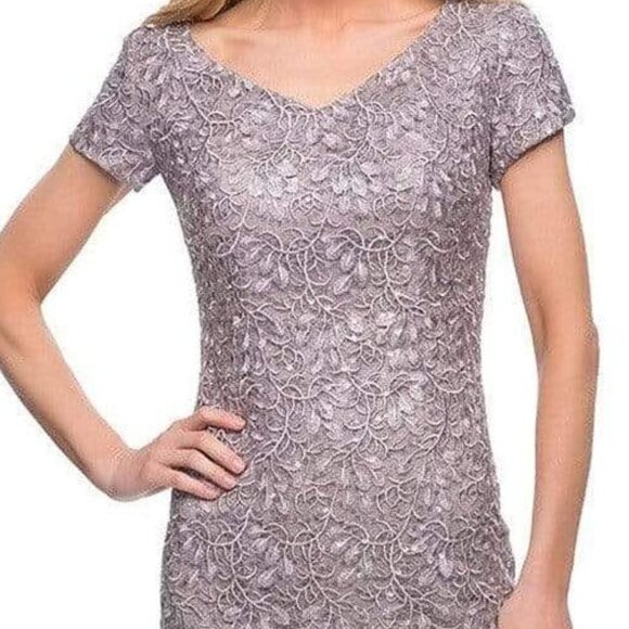 NWT La Femme 29809SC Short Sleeve Holiday Dress Mauve size 4 - Picture 3 of 8